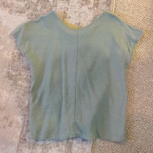 Linen Kipp Green Yellow Dolman Top Zipper Tie Back